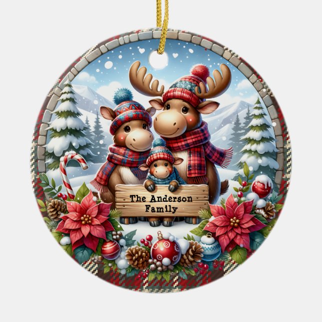 Personlig Familj med tre renar jul Julgransprydnad Keramik (Framsidan)