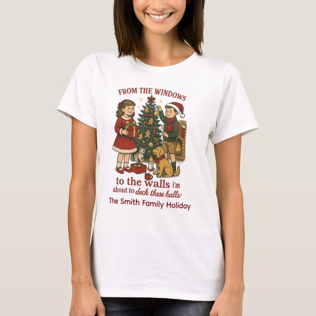 Personlig Familj Namn Dekk julen T Shirt (Framsida)