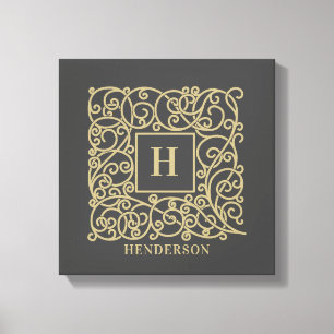 Personlig Familj Namn Guld Monogram Canvastryck