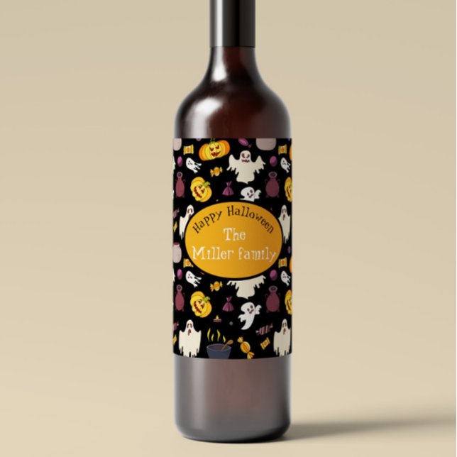 Personlig Familj Namn Halloween fest Vinflaska Etikett (Skapare uppladdad)