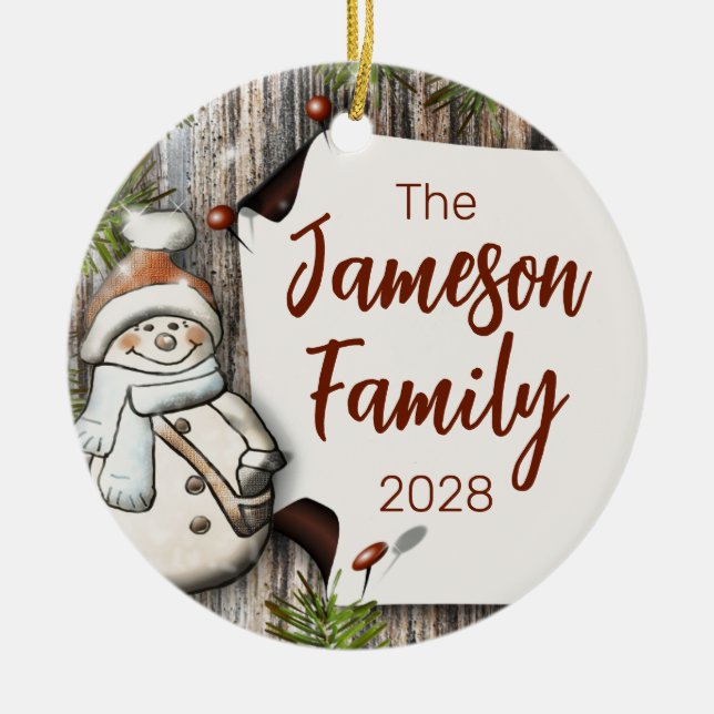 Personlig Familj Namn jul Snögubbe Julgransprydnad Keramik (Framsidan)