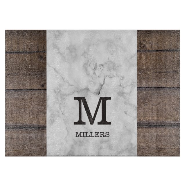 Personlig Familj Namn Monogram Wood och Marble (Framsidan)