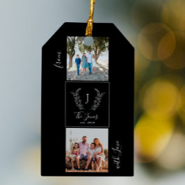 Personlig familjefoto collage monogramnamn presentetikett