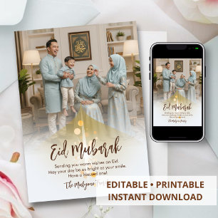 Personlig familjefoto Eid Mubarak Elegant hälsning Julkort