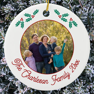 Personlig familjefoto Namn År Julmistrlar Julgransprydnad Keramik