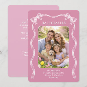 Personlig familjefoto på mauve rosa påsk julkort