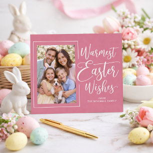 Personlig familjefoto på mauve rosa påsk vykort