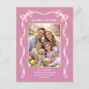 Personlig familjefoto på mauve rosa påskkort vykort