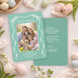 Personlig familjefoto på mintgrön påsk julkort