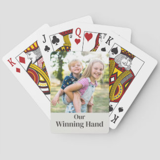 Personlig familjefoto Vår vinnande hand som spelar Casinokort