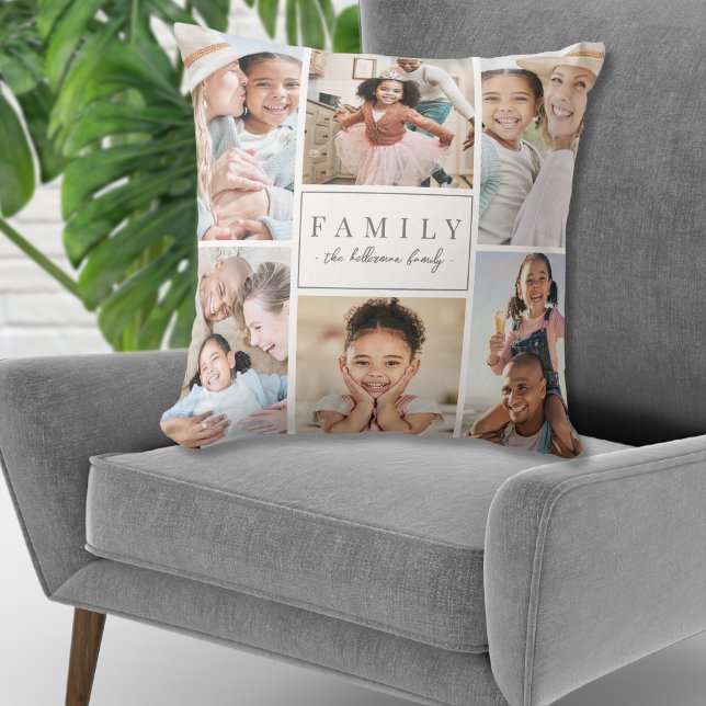 Personlig familjefotocollage med monogram kudde (Personalized Monogram Family Photo Collage Throw Pillow)