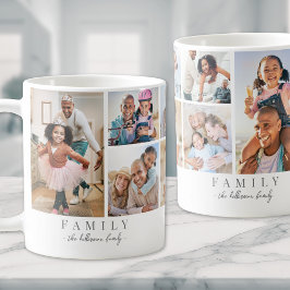 Personlig familjefotocollage med namn kaffemugg