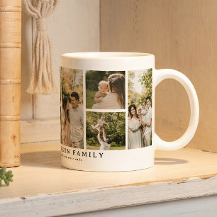 Personlig familjefotokollage och textpresent kaffemugg