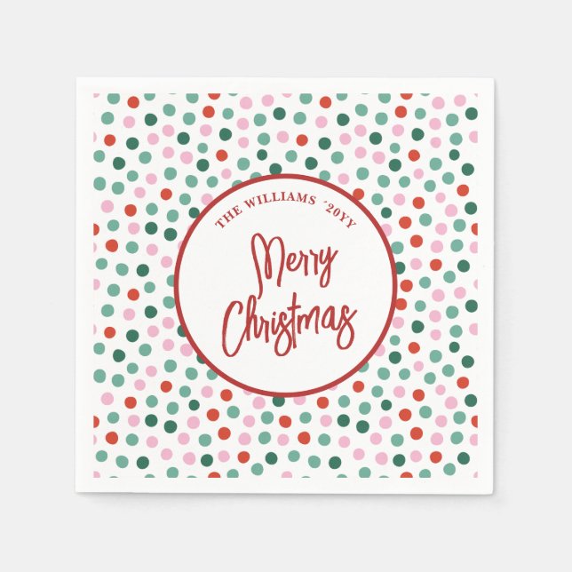 Personlig Familjejul Polka dots Pappersservett (Framsidan)