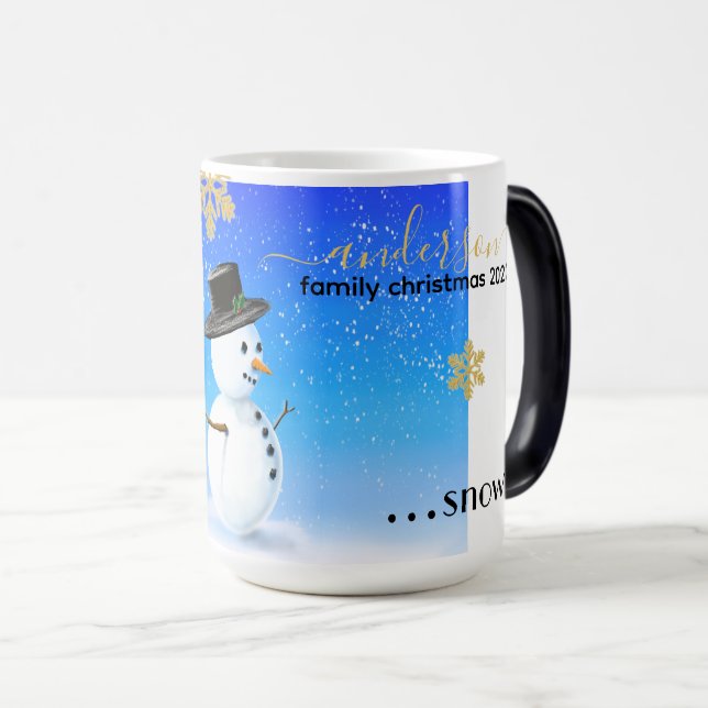Personlig-familjen Jul mugg med snögubbe (Framsida höger)