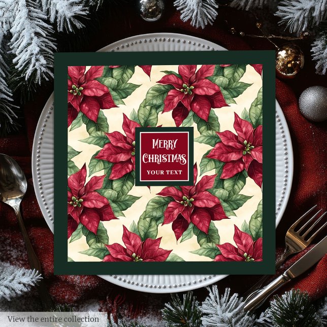 Personlig-familjen namn jultomte pappersservett (Personalized family name Christmas poinsettia Paper Dinner Napkins)