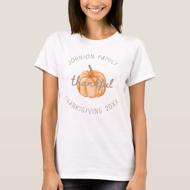 Personlig Familjenamn Tacksam Neutral Gingham  T Shirt (Framsida)