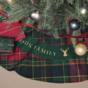 Personlig familjenamn Tartan Plaid Hjort Julgransmatta Borstad Polyester