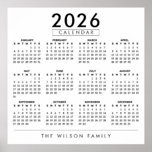 Personlig Familjenamn Väggkalender 2026 Poster