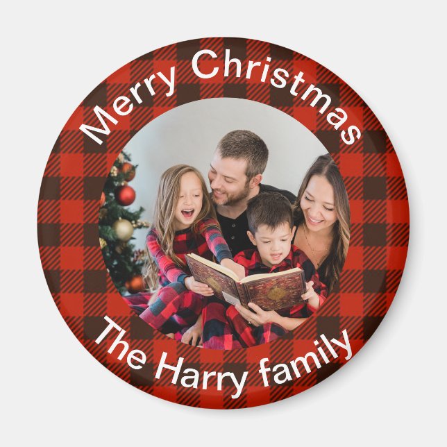 Personlig-familjens fotochristmas keepsaké magnet (Framsidan)