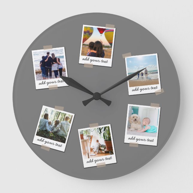 Personlig Family 6 Foto Anpassningsbar Collage Stor Klocka (Framsida)