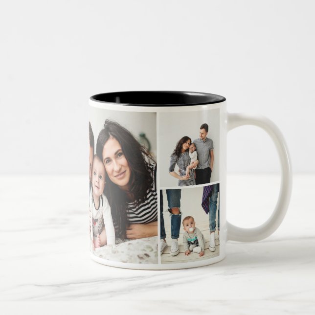 Personlig Family 7-fotokollage Två-Tonad Mugg (Höger)