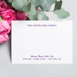 Personlig Family Adress Cursive Namn Lila Anteckningskort
