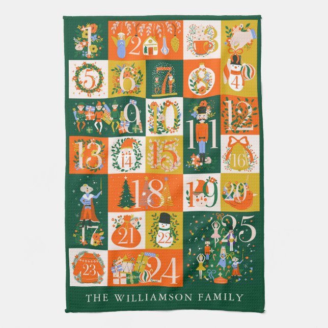 Personlig Family Advent - kalenderjulsedel Kökshandduk (Vertikal)