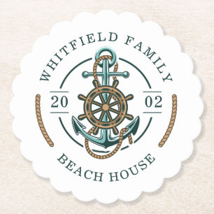 Personlig Family Beach House Anpassningsbar Nautic Underlägg Papper
