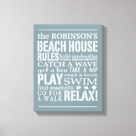 Personlig Family Beach House Regler Blue | Vit Canvastryck