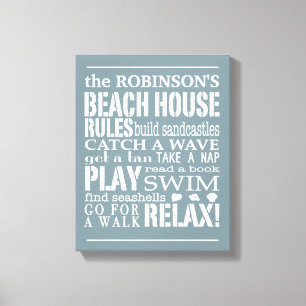 Personlig Family Beach House Regler Blue Vit Canvastryck