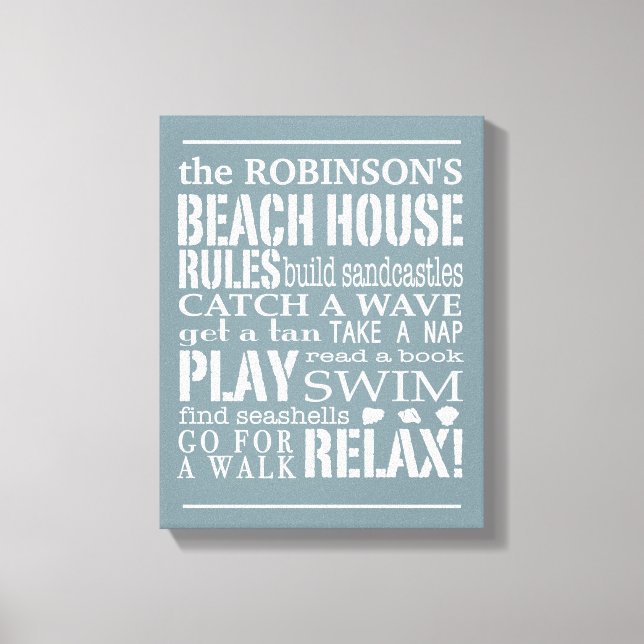 Personlig Family Beach House Regler Blue | Vit Canvastryck (Framsida)