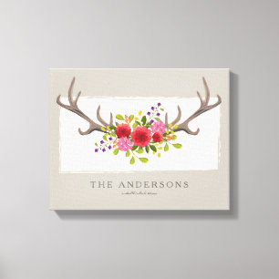 Personlig Family Blommigt Hjort Antler Sommar Canvastryck