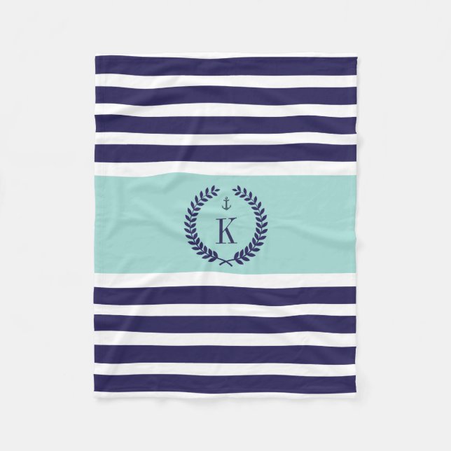 Personlig Family Crest Rand Mönster marint Mint Fleecefilt (Framsidan)