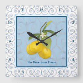 Personlig Family Lemons på Träd Gren w Löv Fyrkantig Klocka