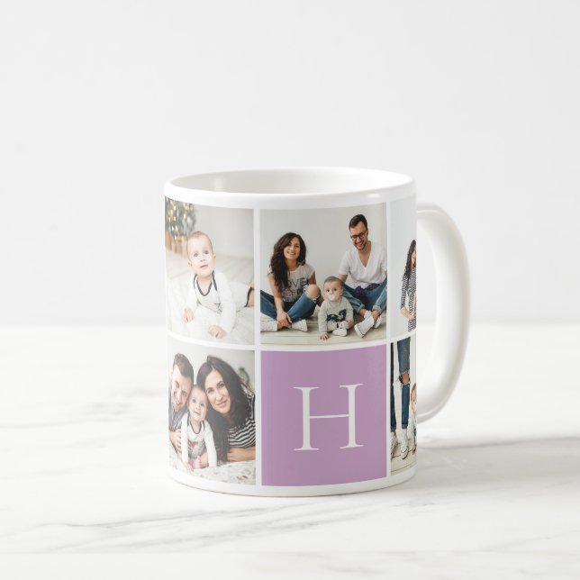Personlig Family Monogram 9 Photo Collage Kaffemugg (Framsida höger)