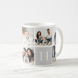 Personlig Family Monogram 9 Photo Collage Kaffemugg