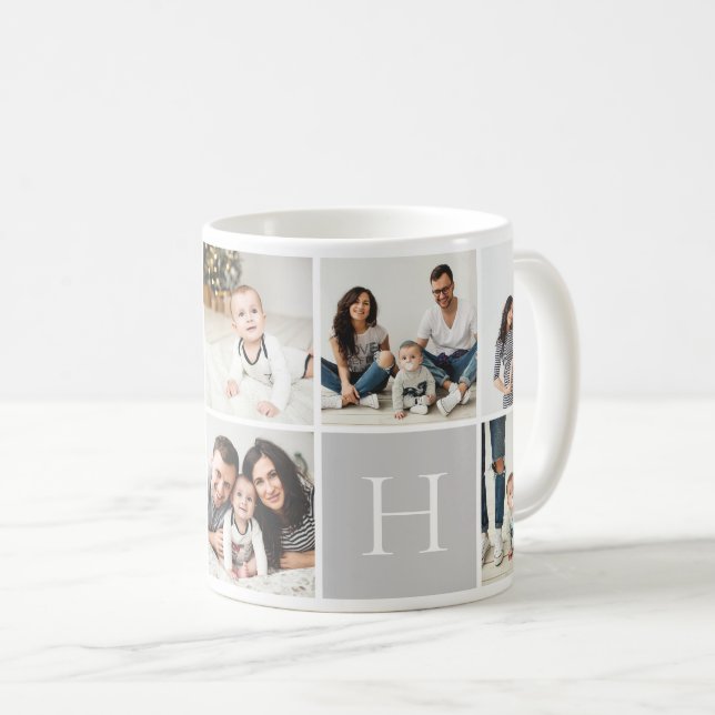 Personlig Family Monogram 9 Photo Collage Kaffemugg (Framsida höger)