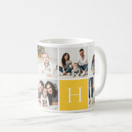 Personlig Family Monogram 9 Photo Collage Kaffemugg
