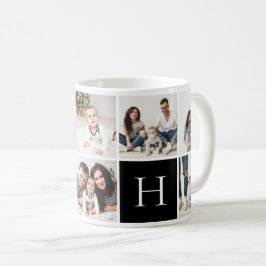 Personlig Family Monogram 9 Photo Collage Kaffemugg