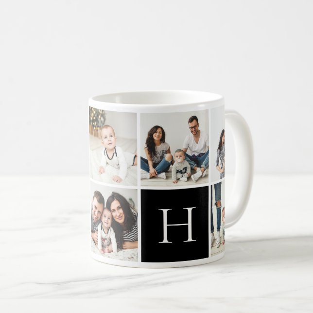 Personlig Family Monogram 9 Photo Collage Kaffemugg (Framsida höger)