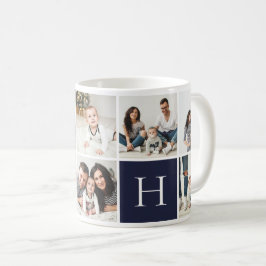 Personlig Family Monogram 9 Photo Collage Kaffemugg