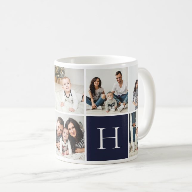 Personlig Family Monogram 9 Photo Collage Kaffemugg (Framsida höger)