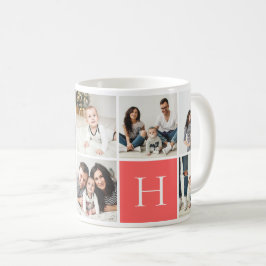 Personlig Family Monogram 9 Photo Collage Kaffemugg