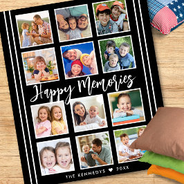 Personlig Family Namn 12 Photo Collage Black Fleecefilt