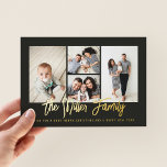 Personlig Family Namn 4 Photo Collage<br><div class="desc">Sprid kärlek med det här fotokortet för personlig helgdag som innehåller en fotokollage och din familj namn. Lägg till ytterligare ett foto och text på baksidan. Om du vill anpassa ytterligare klickar du på "Redigera med Design Verktyg". Köp helgdagskort och mycket mer på www.zazzle.com/store/nbpaperco</div>