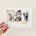 Personlig Family Namn 4 Photo Collage<br><div class="desc">Sprid kärlek med det här fotokortet för personlig helgdag som innehåller en fotokollage och din familj namn. Lägg till ytterligare ett foto och text på baksidan. Om du vill anpassa ytterligare klickar du på "Redigera med Design Verktyg". Köp helgdagskort och mycket mer på www.zazzle.com/store/nbpaperco</div>