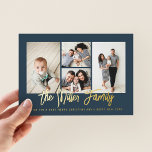 Personlig Family Namn 4 Photo Collage<br><div class="desc">Sprid kärlek med det här fotokortet för personlig helgdag som innehåller en fotokollage och din familj namn. Lägg till ytterligare ett foto och text på baksidan. Om du vill anpassa ytterligare klickar du på "Redigera med Design Verktyg". Köp helgdagskort och mycket mer på www.zazzle.com/store/nbpaperco</div>