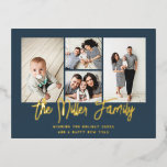 Personlig Family Namn 4 Photo Collage Foil<br><div class="desc">Sprid kärlek med det här fotokortet för personlig helgdag som innehåller en fotokollage och din familj namn. Baksidan har en punkt för ett anpassningsbar-meddelande,  en returadress och ett mottagarmeddelande för adress. Om du vill anpassa ytterligare klickar du på "Redigera med Design Verktyg". Köp helgdagskort och mycket mer på www.zazzle.com/store/nbpaperco</div>