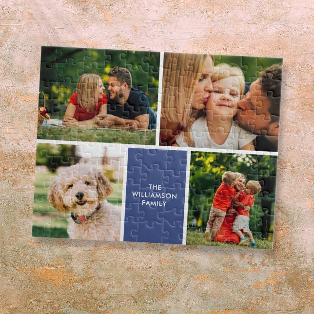 Personlig Family Namn 4 Photos Collage Pussel (Personalized Family Name 4 Photos Collage Jigsaw Puzzle)